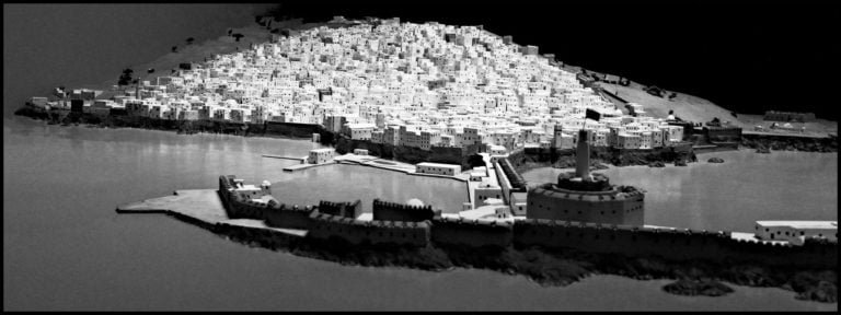 The city from the sea, in one long plate.