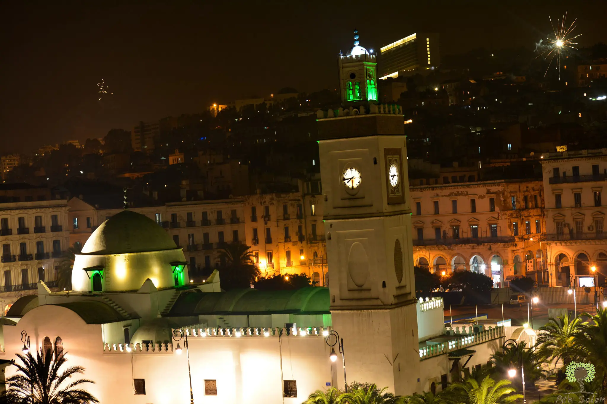The lower Casbah lit at night