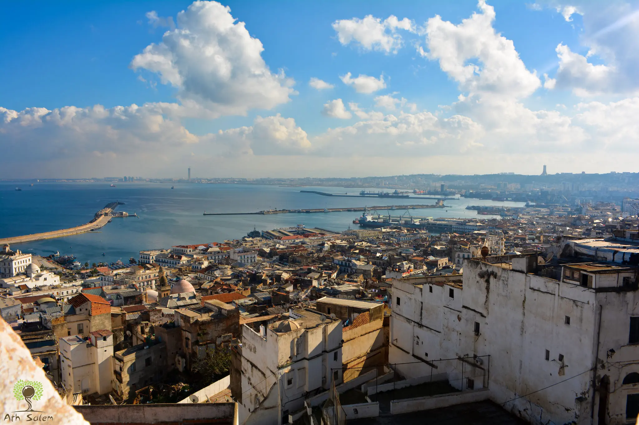Rooftop terraces of the Casbah above the bay of Algiers
