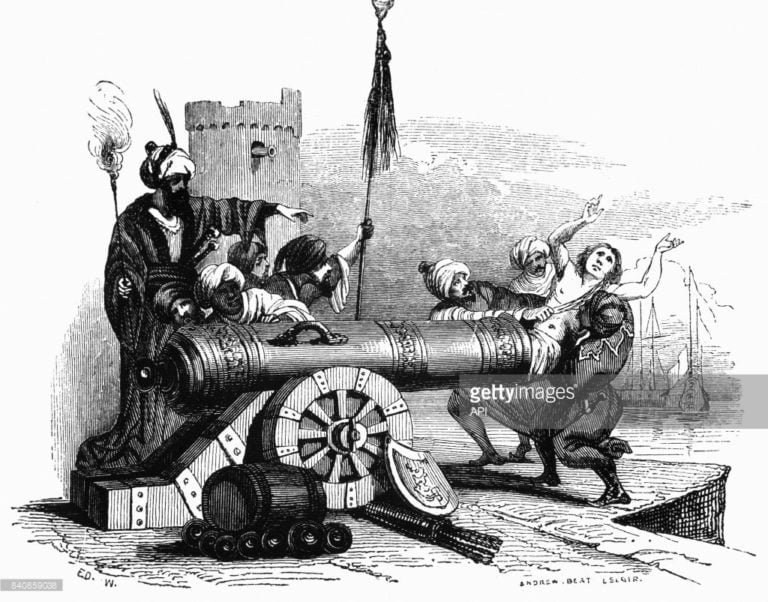 An engraving of the great cannon known as Baba Merzoug.