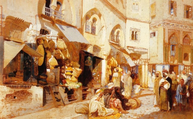 A nineteenth century painting of shops in Algiers.